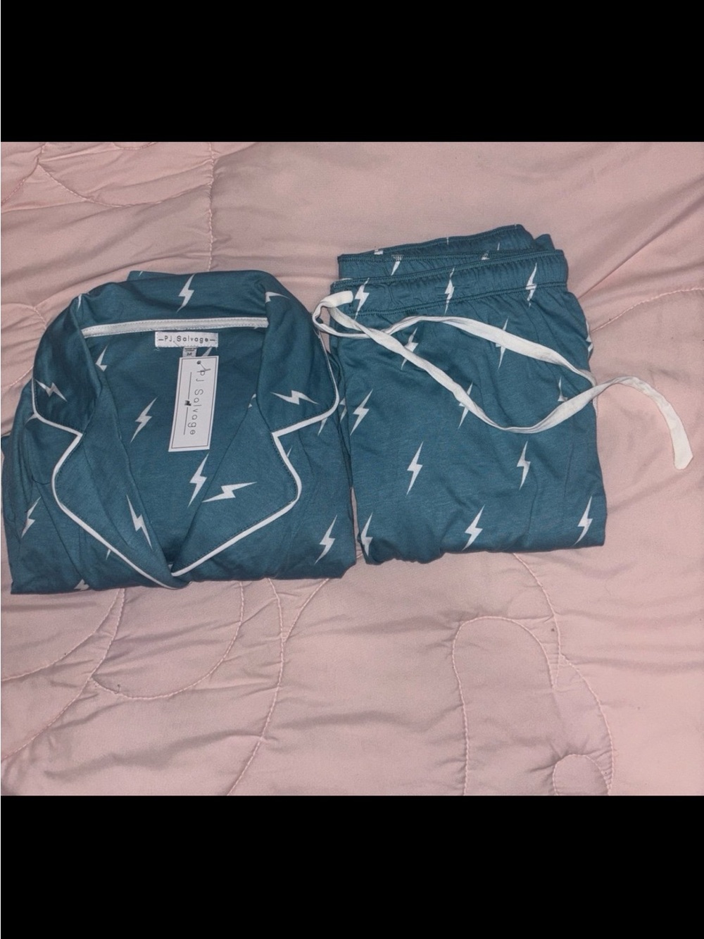 PJ Salvage Teal Lightning-Print Pajama Set